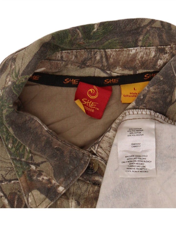 Cămașă VINTAGE pentru femei, cu model abstract, UK 16, mare, bumbac color block, kaki