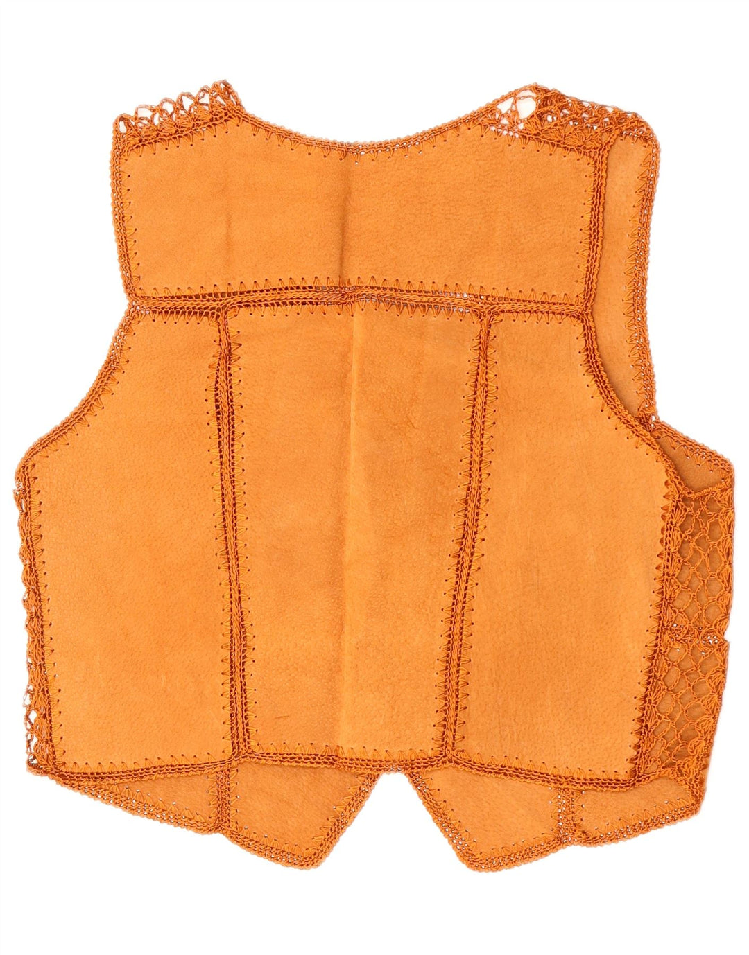 VINTAGE Vestă crop din piele intoarsa pentru femei UK 14 Medium Brown Patchwork