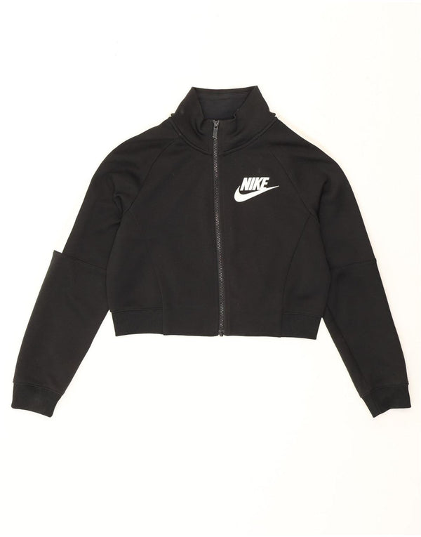 Jachetă de top pentru trening Nike Crop pentru femei UK 10 Small Black Colorblock Sports