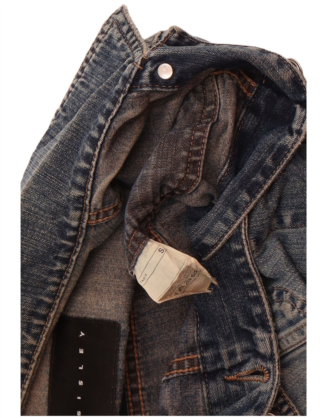 SISLEY Womens Denim Jacket UK 10 Small Navy Blue Cotton