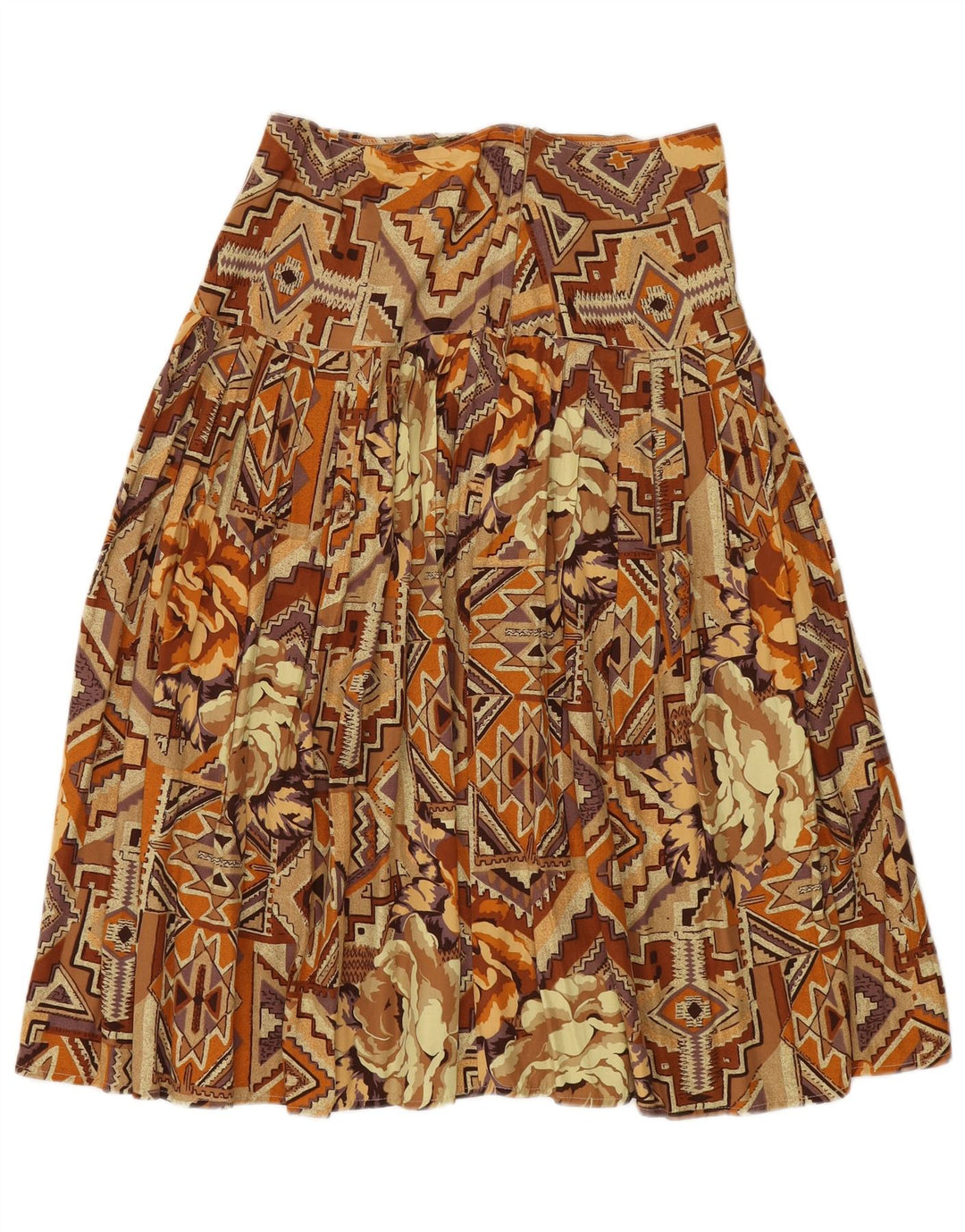 Fusta plisată pentru femei VINTAGE Medium W30 Brown Patchwork Bumbac