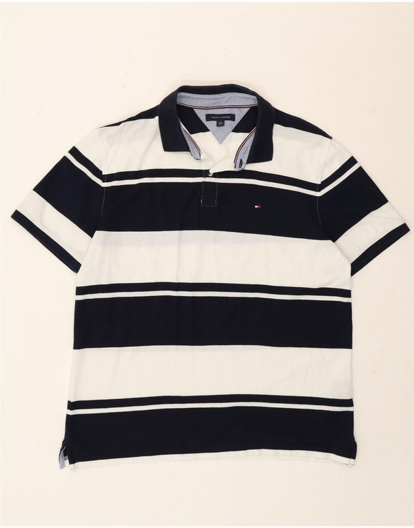 Cămașă polo pentru bărbați Tommy Hilfiger XL, bumbac cu dungi albastru bleumarin