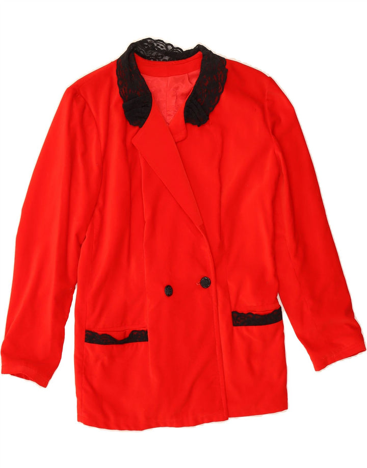 VINTAGE Womens Longline Double Breasted Blazer Jacket UK 14 Medium Red Vintage Vintage and Second-Hand Vintage from Messina Hembry 