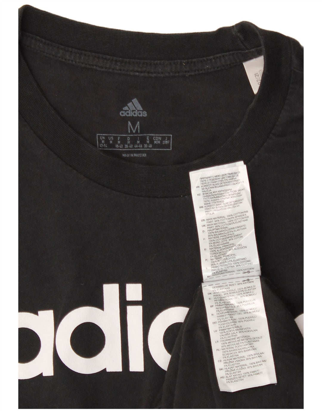 Tricou grafic ADIDAS pentru femei, Marea Britanie 12/14, bumbac mediu negru