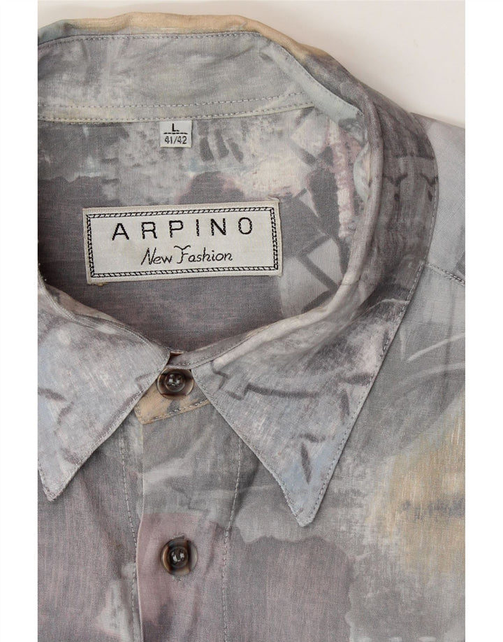 VINTAGE Mens Abstract Pattern Shirt Size 41/42 Large Grey Vintage Vintage and Second-Hand Vintage from Messina Hembry 
