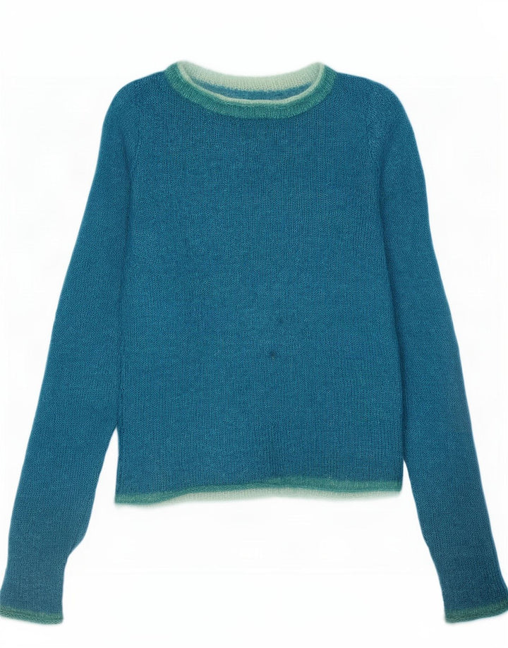 Pulover vintage pentru femei cu decolteu triplu UK 10 Small Blue