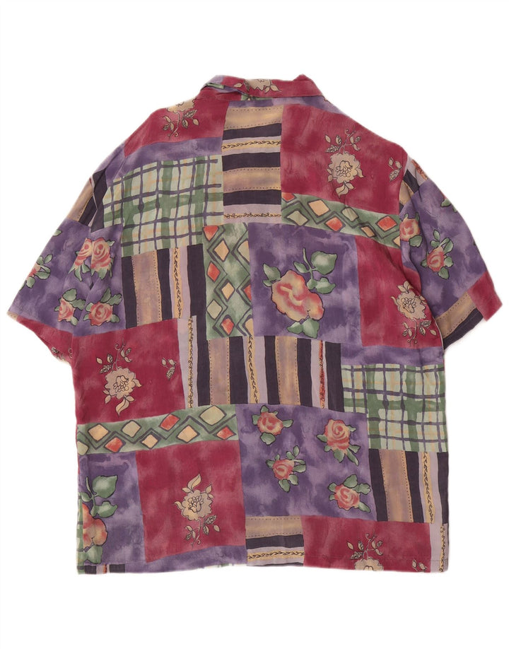 Bluză cămașă vintage pentru femei cu mânecă scurtă UK 14 Medium Multicolor