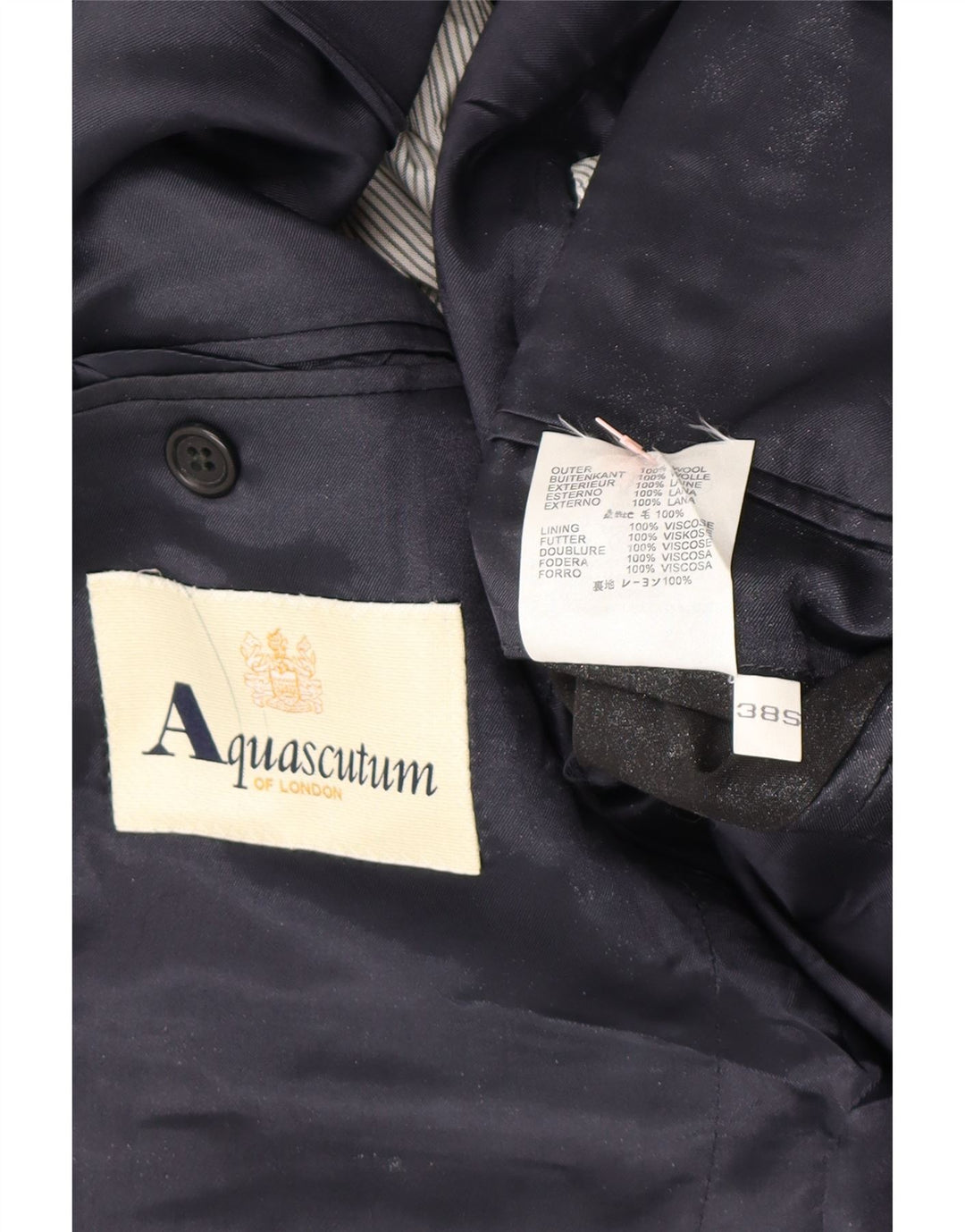 AQUASCUTUM Mens 3 Button Blazer Jacket UK 38 Medium Navy Blue Wool Vintage Aquascutum and Second-Hand Aquascutum from Messina Hembry 