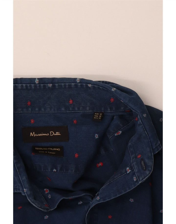 Cămașă Massimo Dutti Bărbați Denim Albastru Marin Floral Mediu