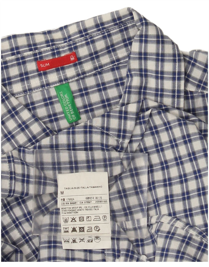 Cămașă subțire pentru bărbați Benetton, bumbac cu carouri albastru mediu