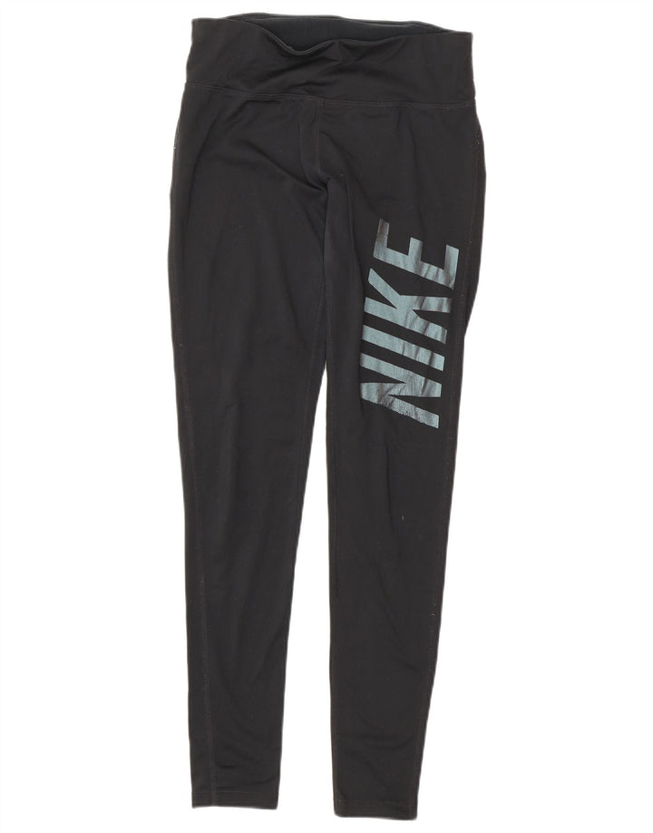 NIKE Womens Graphic Leggings UK 10 Small  Black Polyester