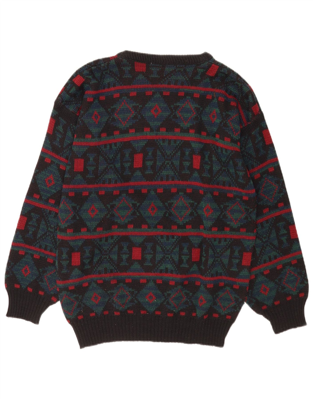 Pulover vintage pentru bărbați cu decolteu rotund, gri mediu geometric