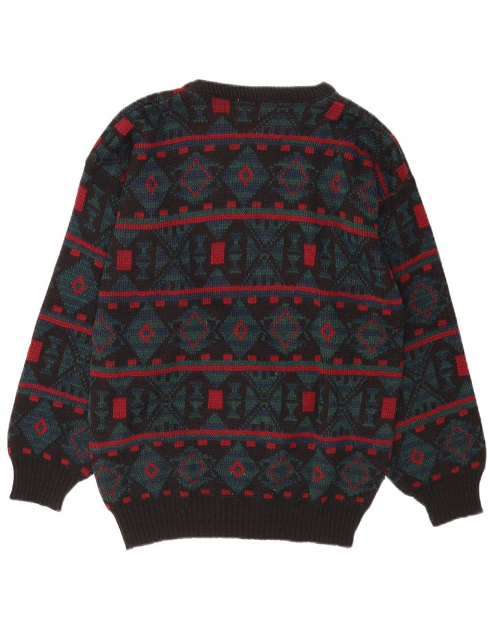 Pulover vintage pentru bărbați cu decolteu rotund, gri mediu geometric