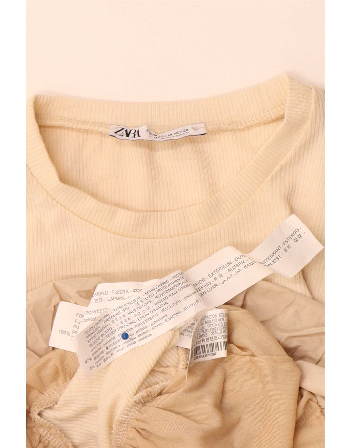 Top femei Zara cu mânecă lungă UK 12 Medium Bej Poliester