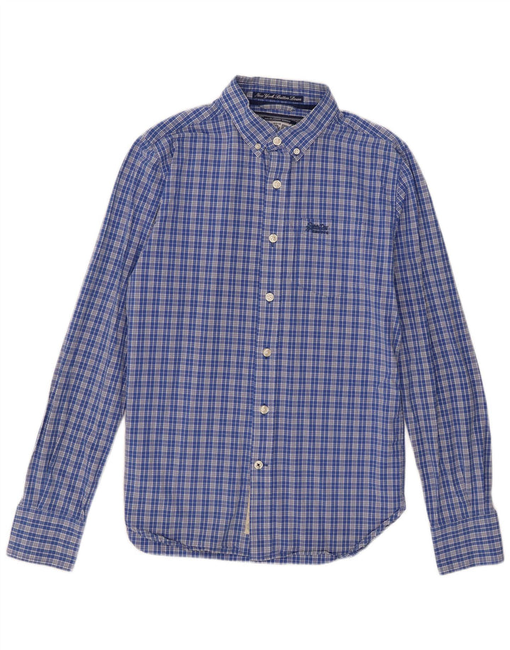Cămașă pentru bărbați Superdry, bumbac cu carouri albastru mediu