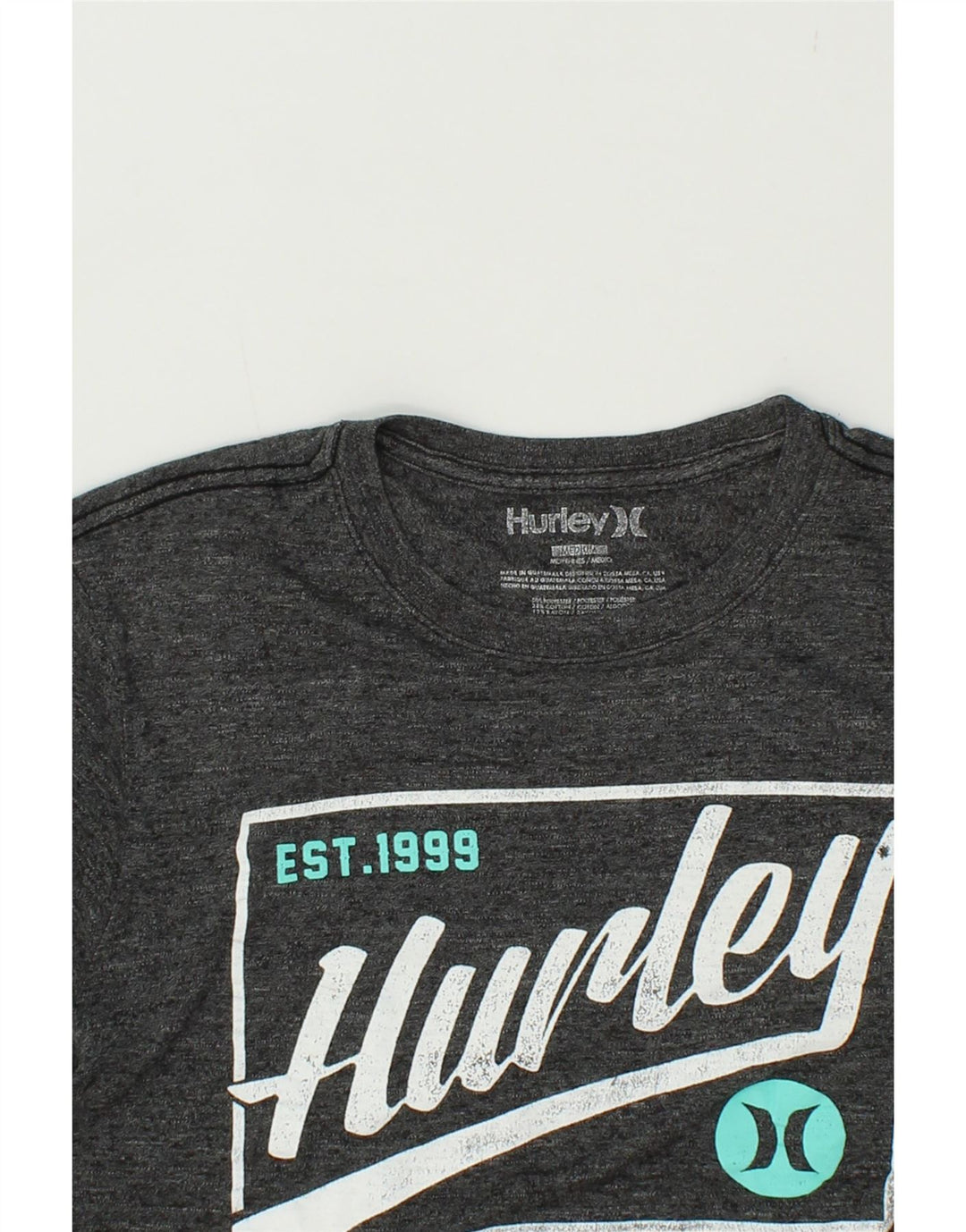 HURLEY Mens Graphic T-Shirt Top Medium Grey Flecked Polyester Vintage Hurley and Second-Hand Hurley from Messina Hembry 