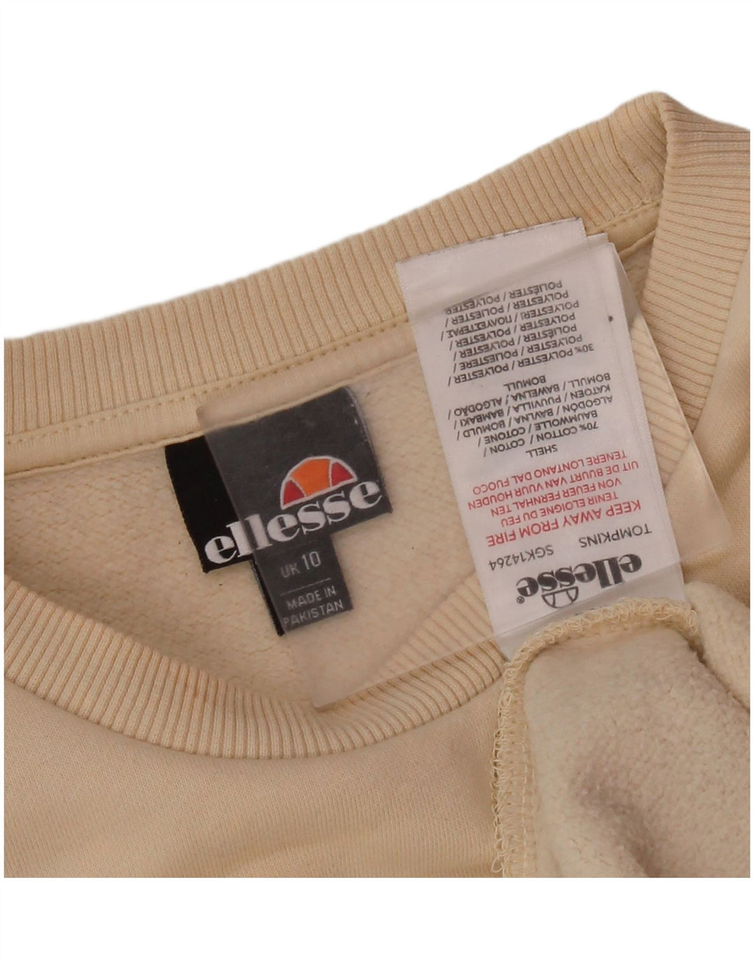 ELLESSE Pulover supradimensionat cu grafic pentru femei UK 10 Mic Bej