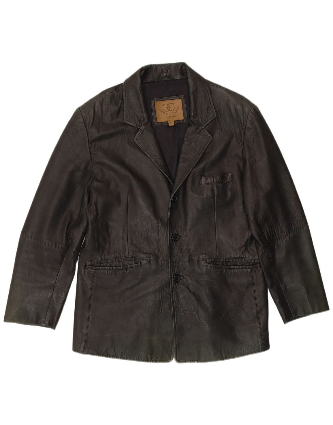 Blazer din piele pentru bărbați Ciro Citterio, cu 3 nasturi, UK 40, mare, verde, din piele