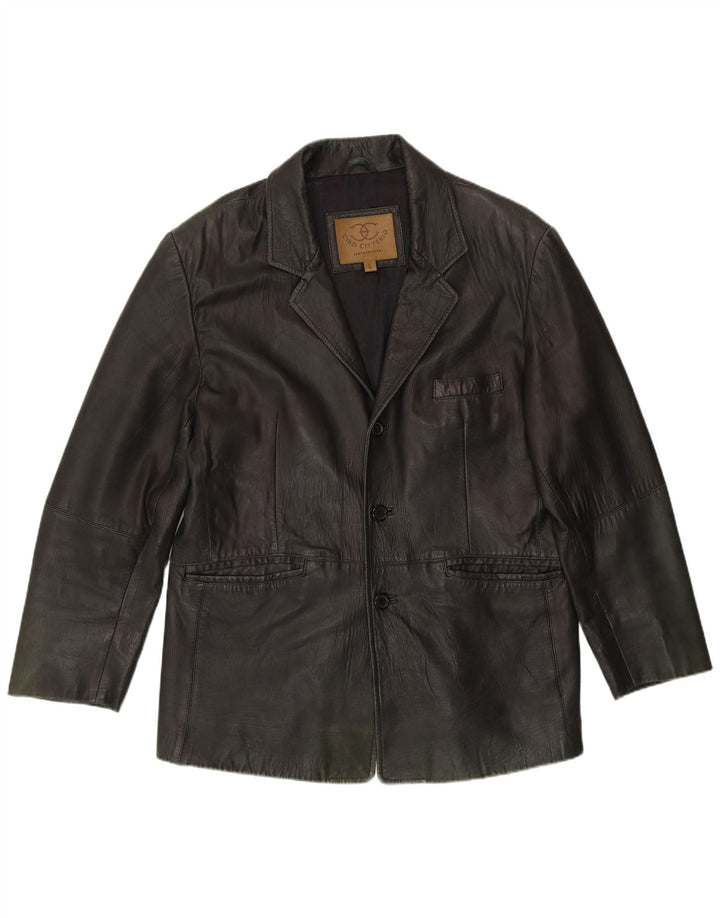 Blazer din piele pentru bărbați Ciro Citterio, cu 3 nasturi, UK 40, mare, verde, din piele