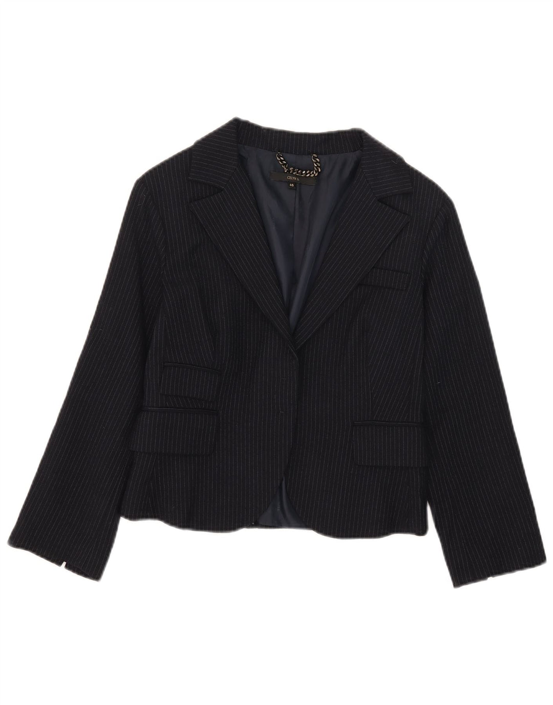 Celyn B Jachetă Blazer pentru femei Crop Open IT 46 Lână mare, albastru, cu dungi