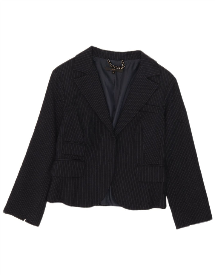 Celyn B Jachetă Blazer pentru femei Crop Open IT 46 Lână mare, albastru, cu dungi