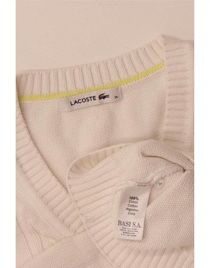 Pulover pentru femei Lacoste cu decolteu în V Mărimea 36 Bumbac alb mic