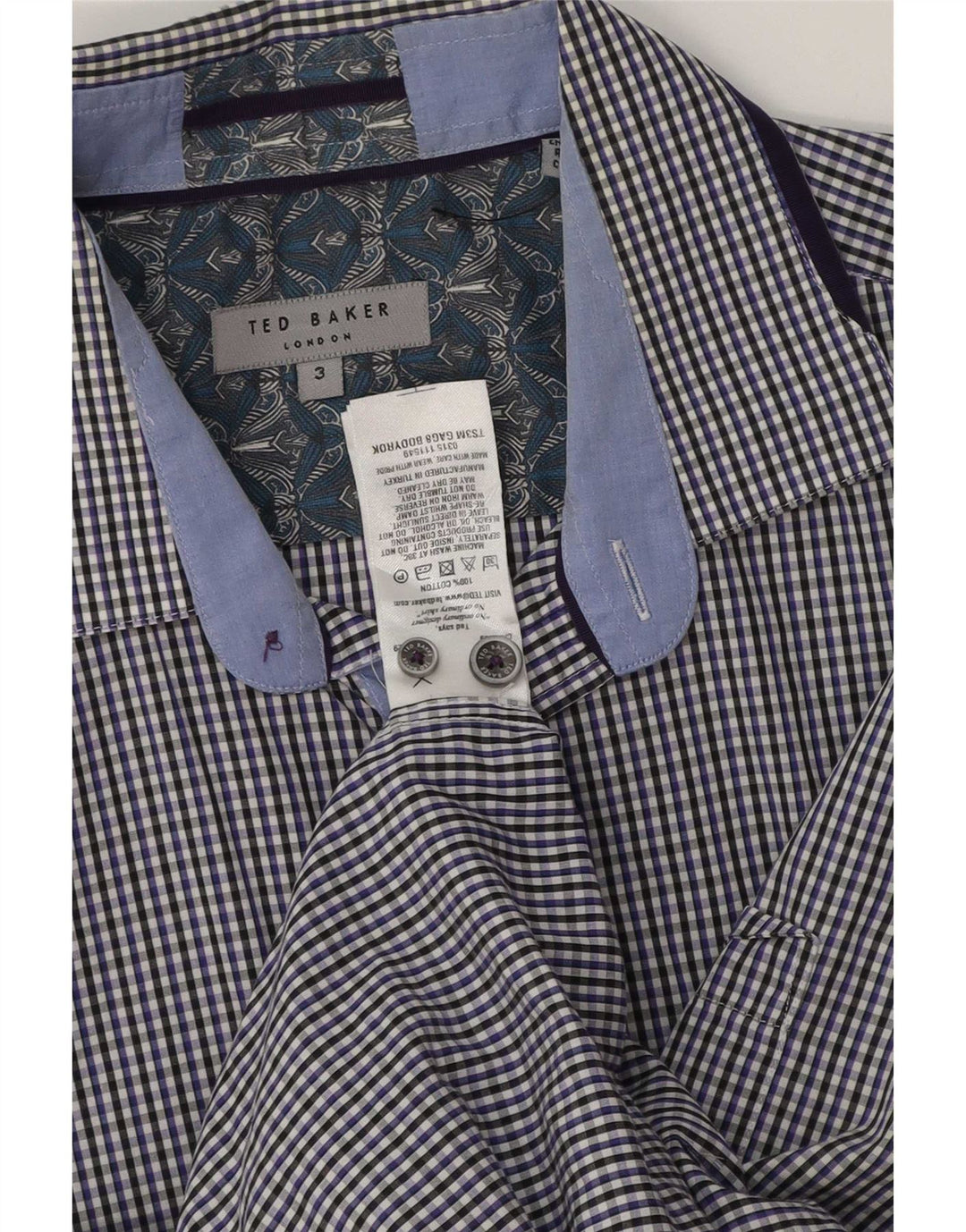 Cămașă pentru bărbați Ted Baker Mărimea 3, bumbac vichy albastru mediu