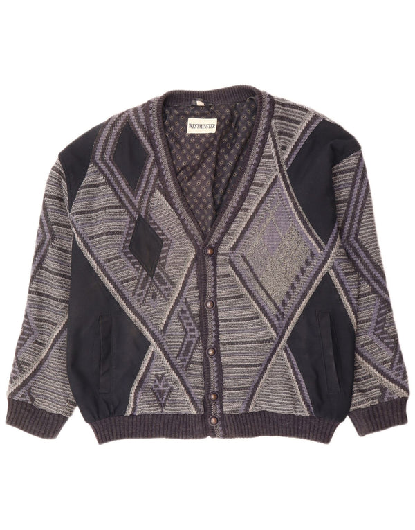 Pulover Cardigan Bărbați VINTAGE XL Gri Geometric Acrilic