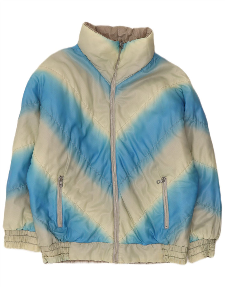 Jachetă căptușită vintage pentru femei UK 14 Medium Blue Chevron sintetic