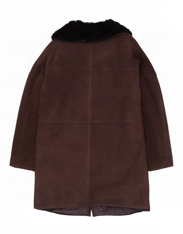 Jachetă din shearling deschisă vintage pentru femei UK 12 maro mediu