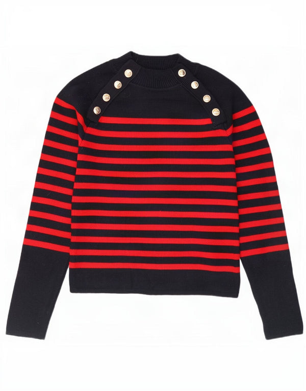 Zara Womens Crop Turtle Neck Jumper Sweater UK 10 Small Navy Blue Striped