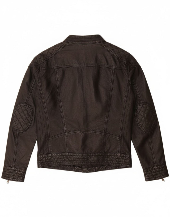 PEPE Jeans Jachetă Biker din piele pentru femei UK 14 Medium Black Leather