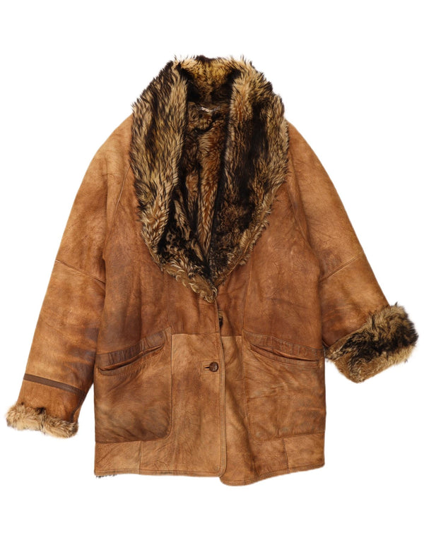 Palton supradimensionat din shearling pentru femei Mabrun IT 44 maro mediu din shearling