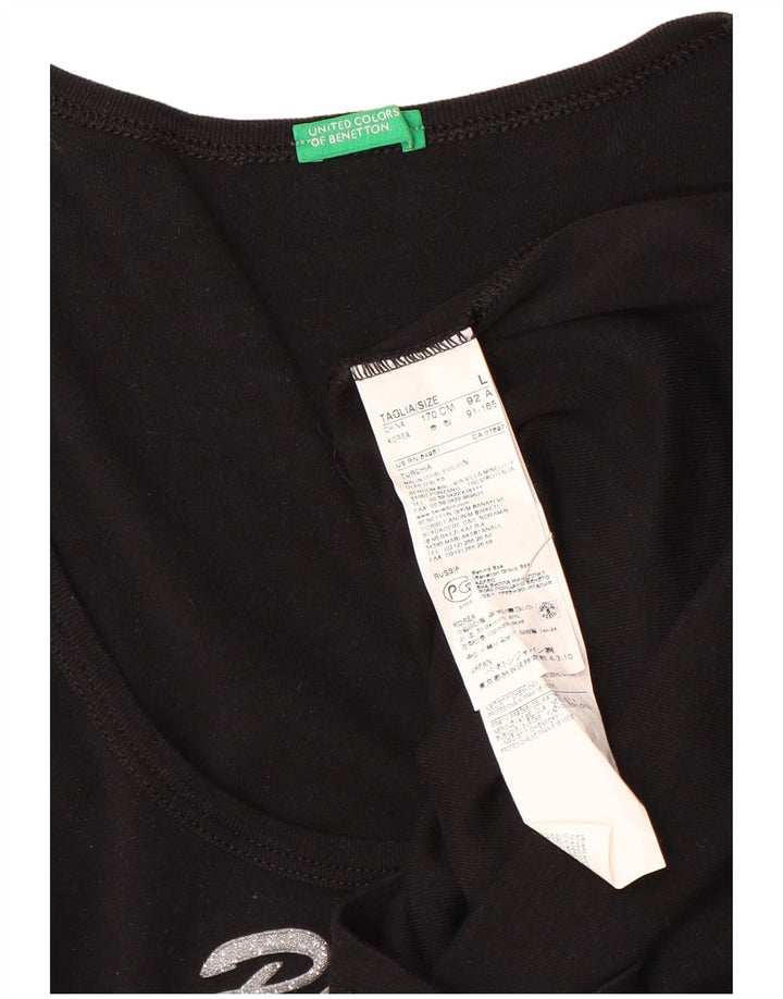 Tricou grafic Benetton pentru femei Top UK 14, mare, negru, bumbac