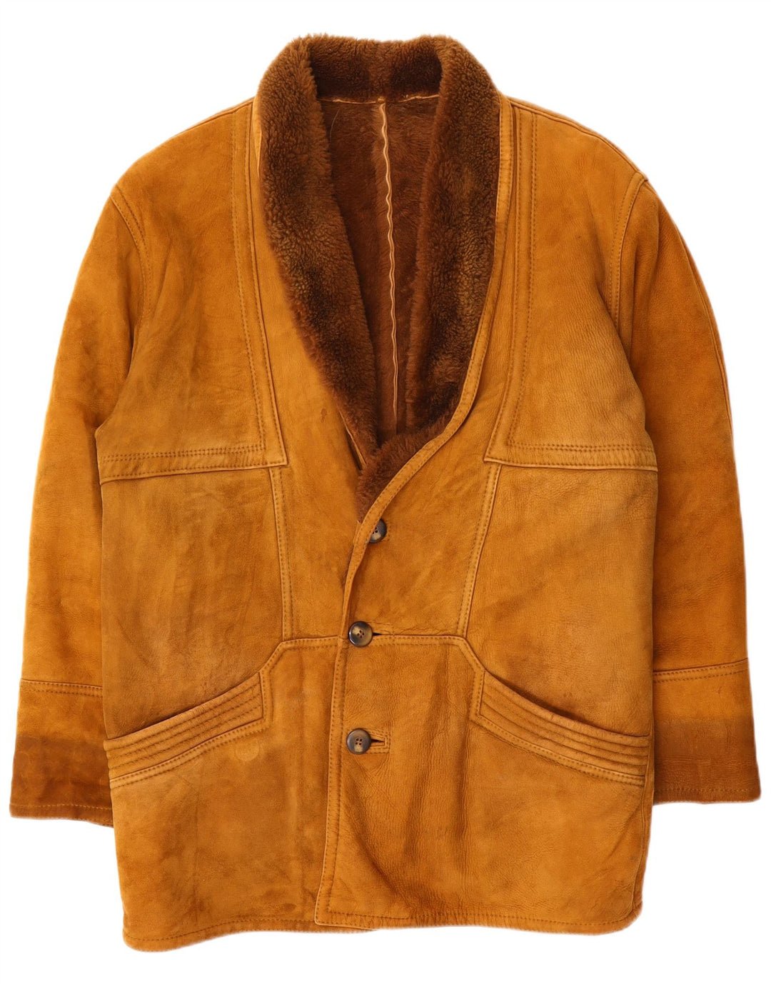 Pardesiu din shearling vintage pentru bărbați IT 46 mic maro din shearling