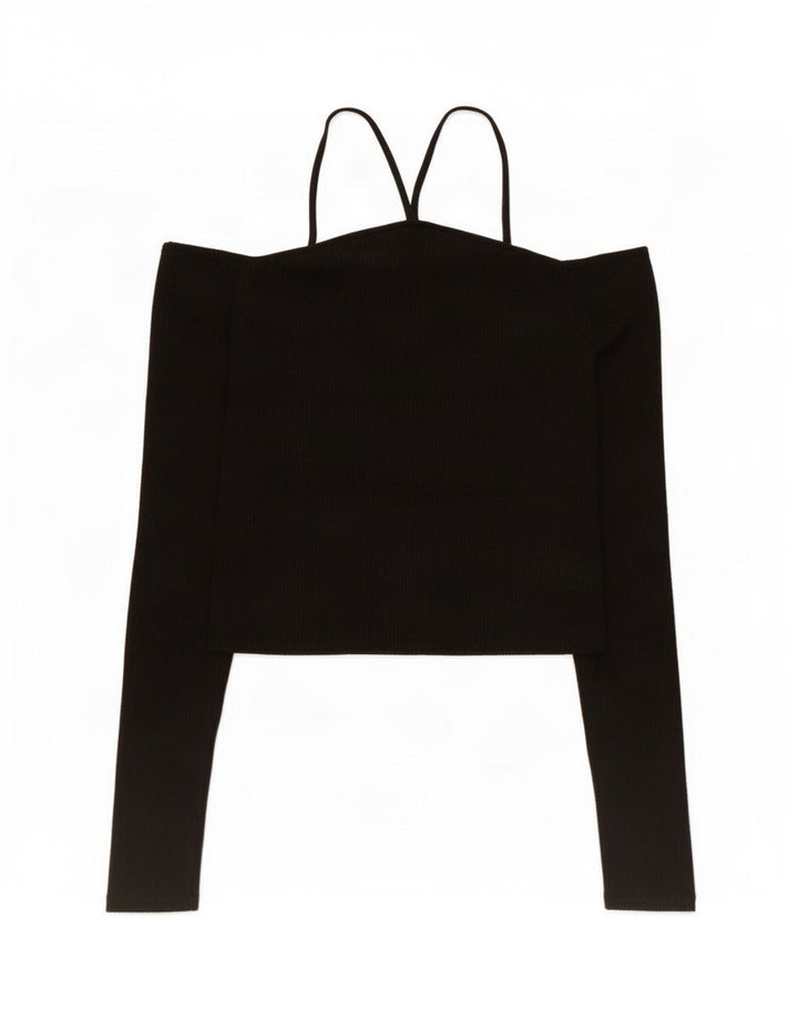 Top Crop Halter pentru femei Zara UK 12 Medium Black Viscose