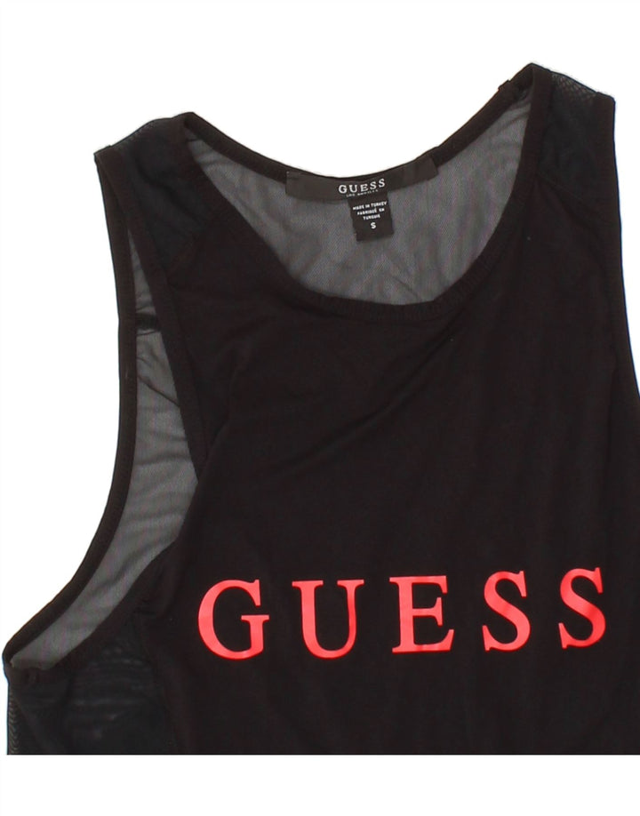 GUESS Womens Graphic Vest Top UK 8 Small Black Polyamide Vintage Guess and Second-Hand Guess from Messina Hembry 