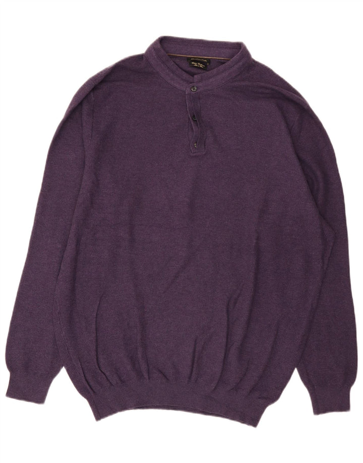 Massimo Dutti Pulover pentru bărbați cu gât cu nasturi, bumbac violet 2XL