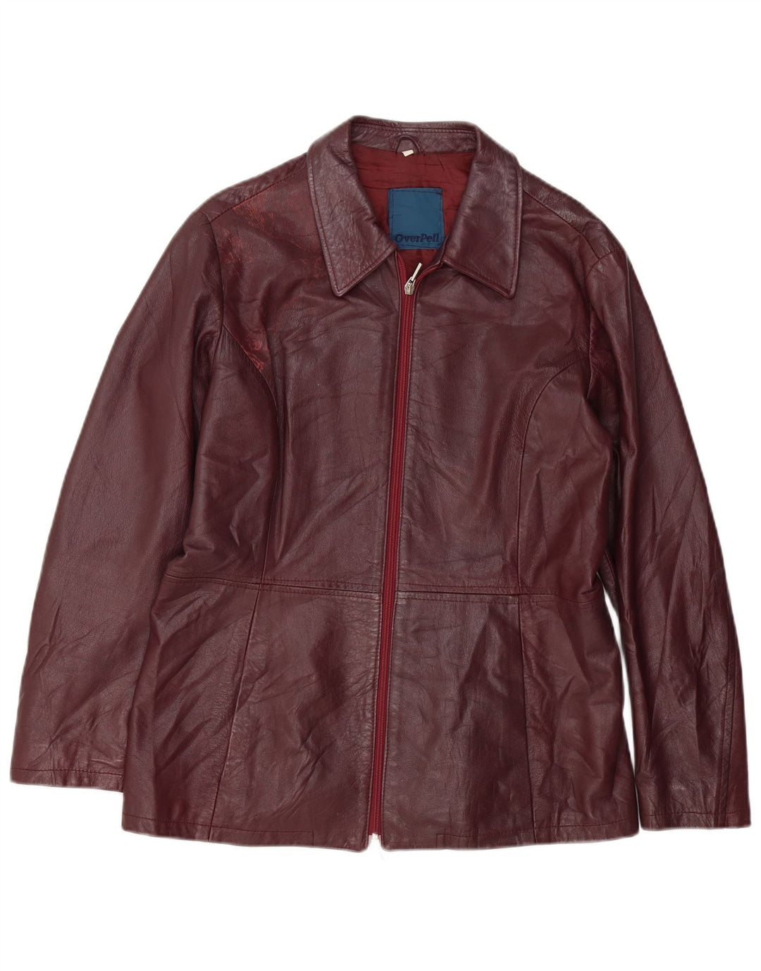 Jachetă de piele vintage pentru femei UK 18 XL din piele burgundă