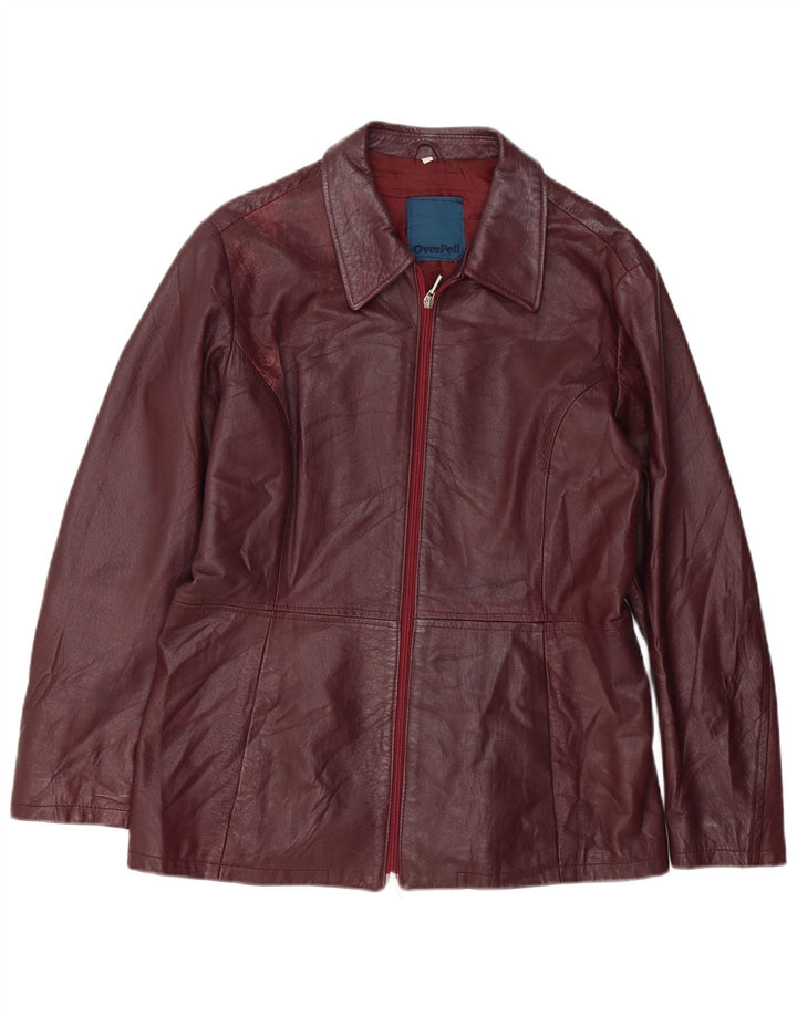 Jachetă de piele vintage pentru femei UK 18 XL din piele burgundă