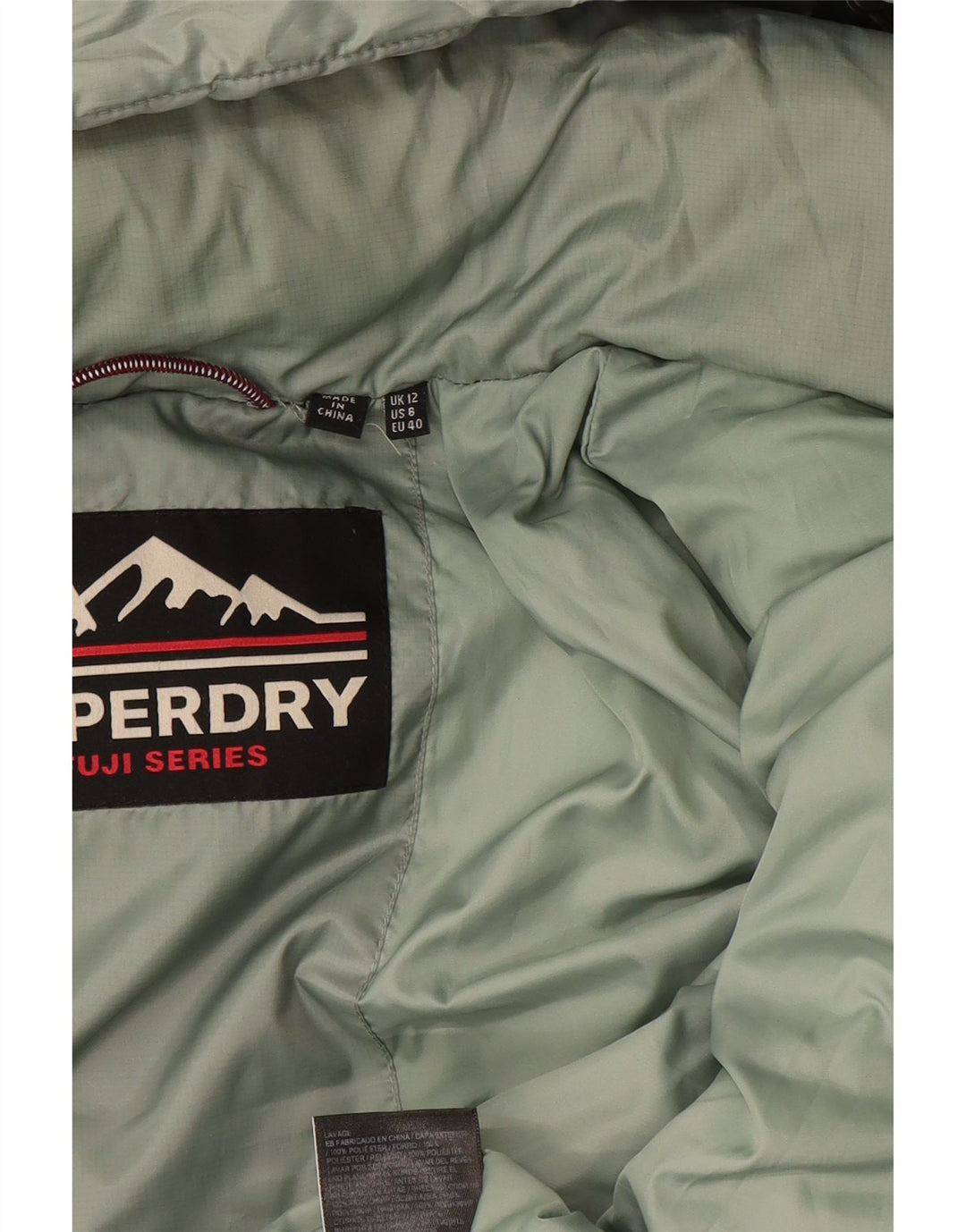 Jachetă căptușită cu glugă Superdry pentru femei UK 12 Poliester verde mediu