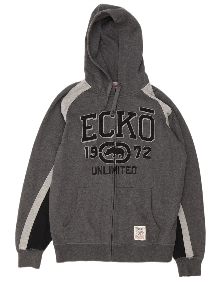Pulover Ecko Unltd pentru bărbați, cu fermoar grafic, poliester, gri mediu