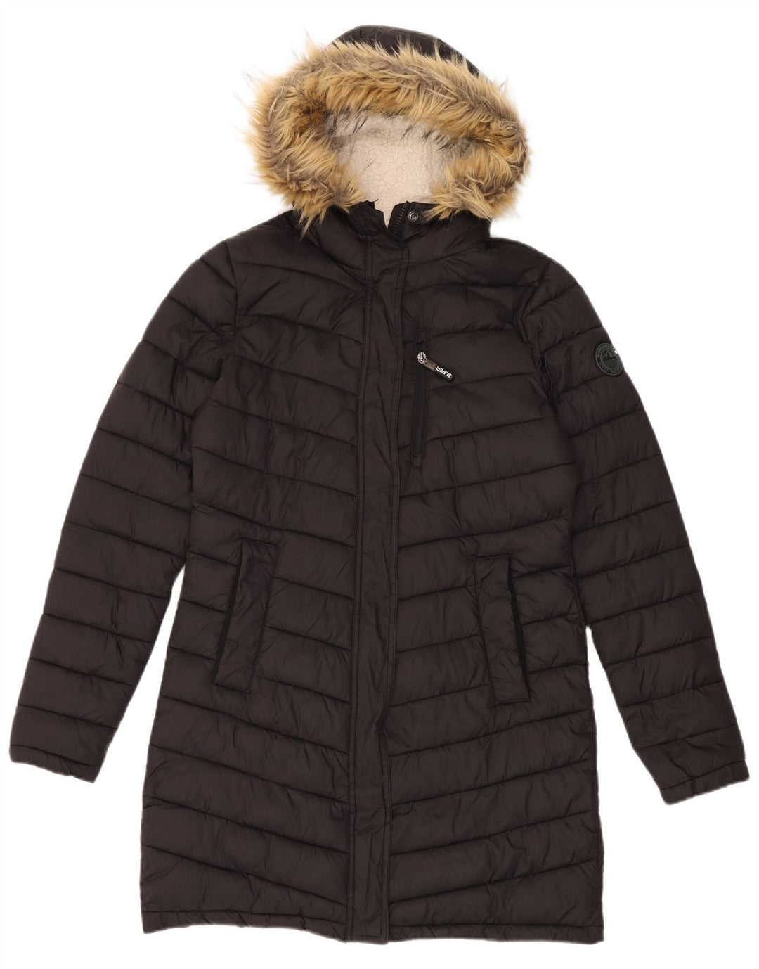Palton căptușit cu glugă Superdry pentru femei UK 12 Medium Black Nylon