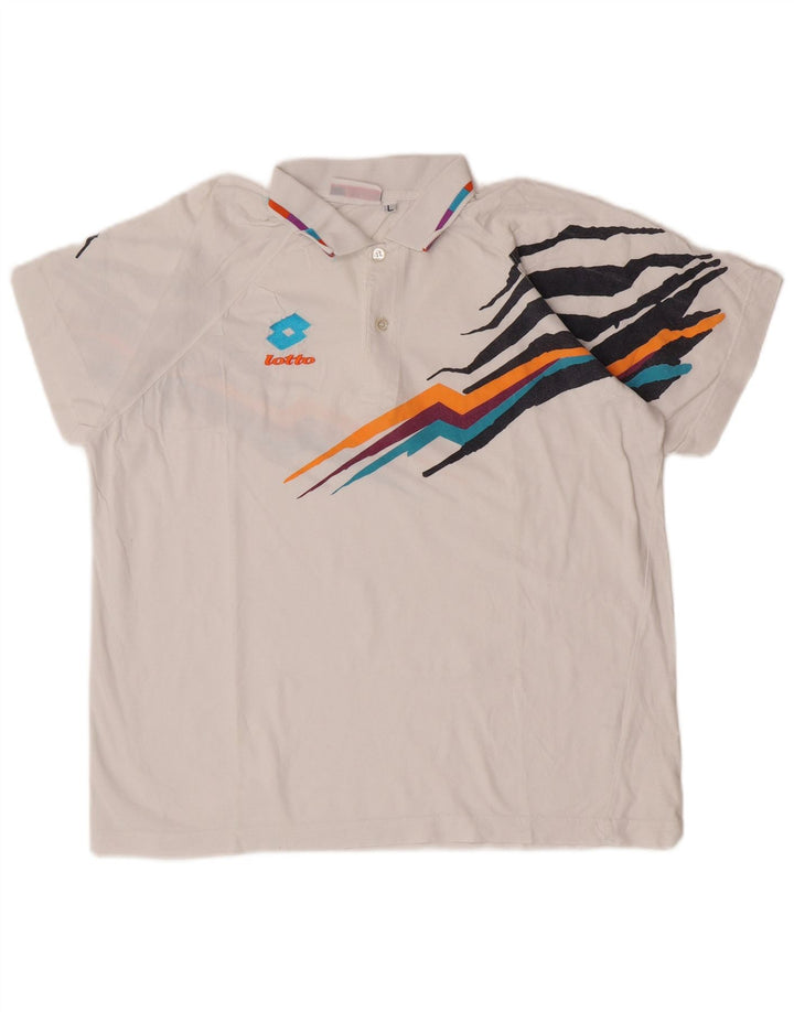 Tricou polo grafic pentru bărbați Lotto, mare, alb, bumbac