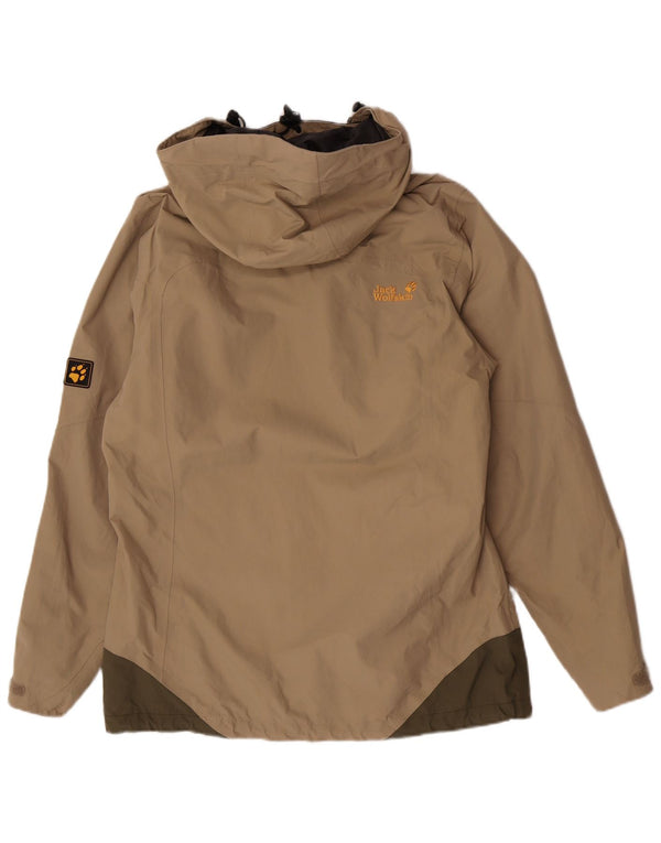 Jack Wolfskin Jachetă de ploaie cu glugă pentru femei UK 12/14 Medium Bej Colorblock
