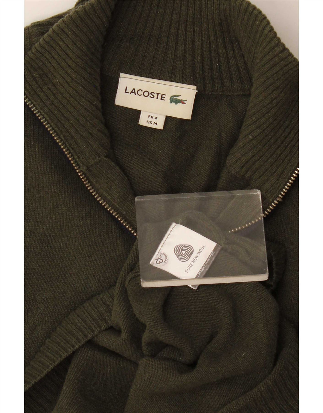 Pulover pentru bărbați Lacoste, cu fermoar, cu gât, mărimea 4, mediu, kaki, lână nouă