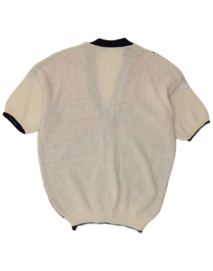 Pulover cardigan cu mânecă scurtă pentru femei VINTAGE UK 14, mare, alb, bloc de culoare