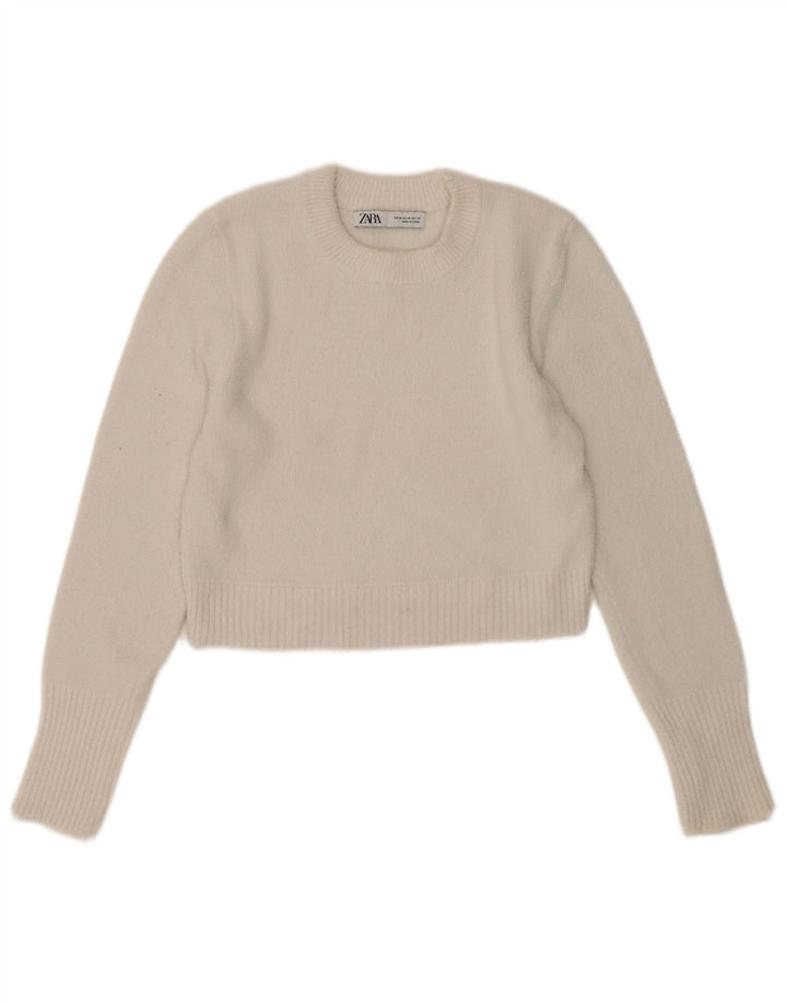 Pulover cu decolteu scurt pentru femei Zara UK 12 Medium White