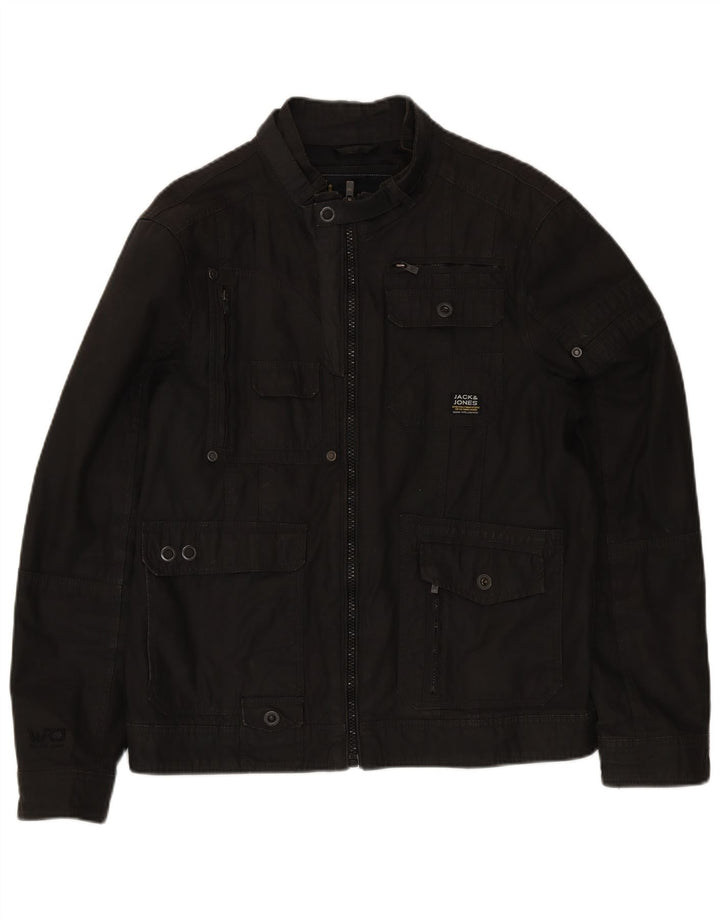 JACK & JONES Mens Utility Jacket UK 40 Large Black Cotton