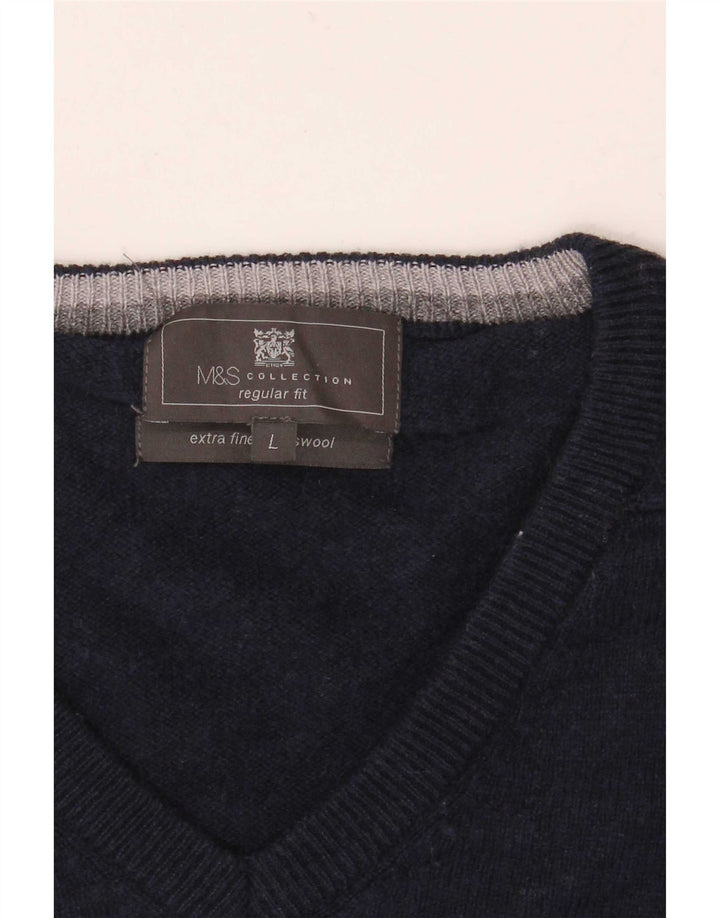 Pulover cu decolteu în V pentru bărbați Marks & Spencer, mare, bleumarin